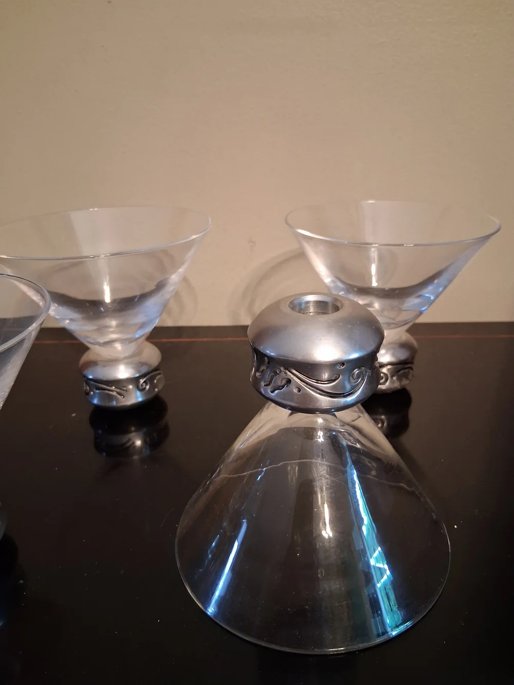 Lenox Clear Glass Martini Coupes with Silver-Tone Decorative Bases (Set of 4)